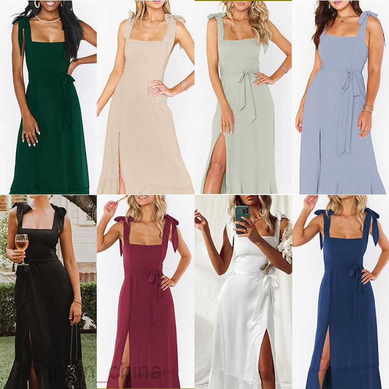Basic Casual Dresses for Woman Summer New Women's Sexy, Elegant, Lace up, Fashionable Split Dress