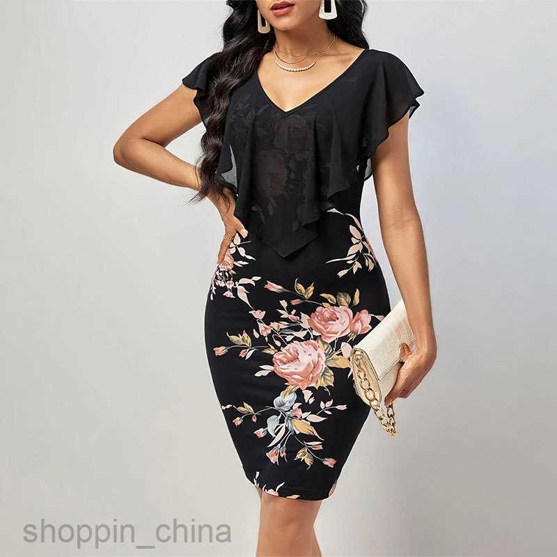 Basic Casual Dresses for Woman Mesh patchwork V-neck sleeveless dress with a slim fit and sexy buttocks wrapped skirt for women's clothing