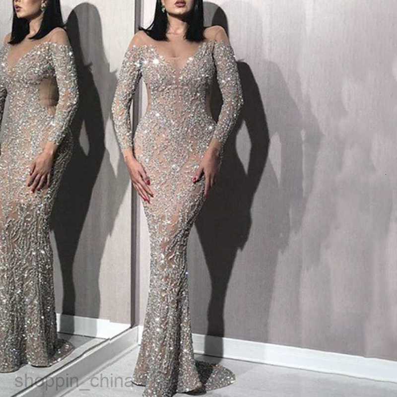 Casual Dresses for Woman Spring New Women's Hot Stamped Long Sleeve Slim Fit Sexy Long Dress Banquet Evening Dress