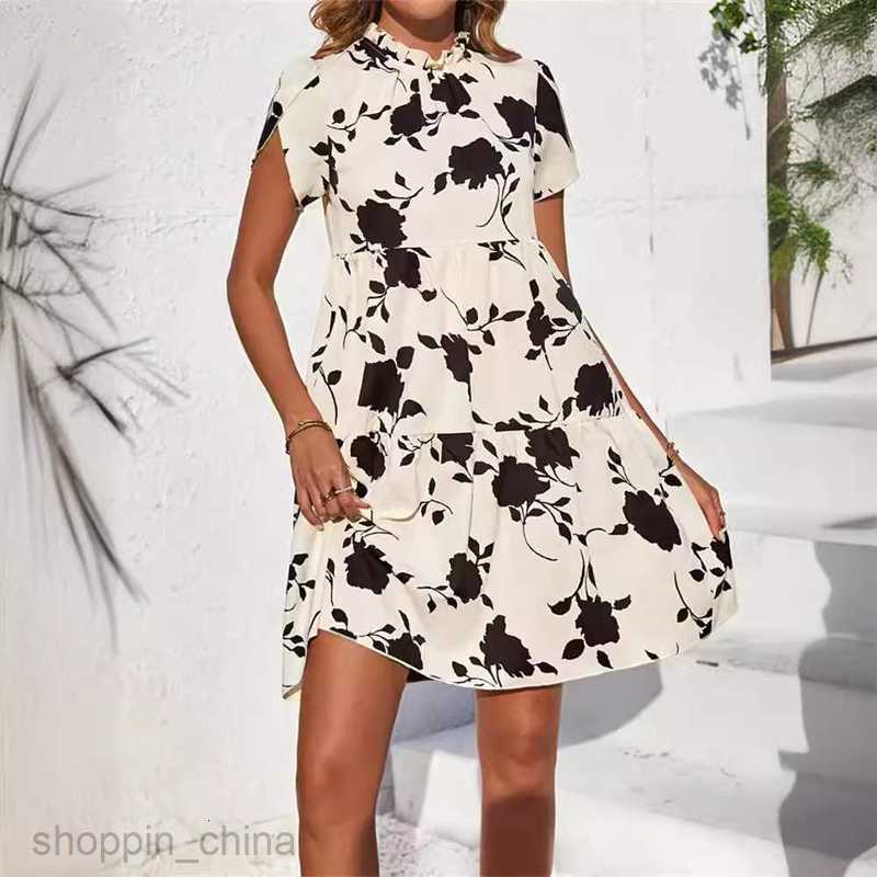 Basic Casual Dresses for Woman Women's short sleeved doll neckline, wooden ruffled leaf short dress, spring and autumn haute couture short skirt
