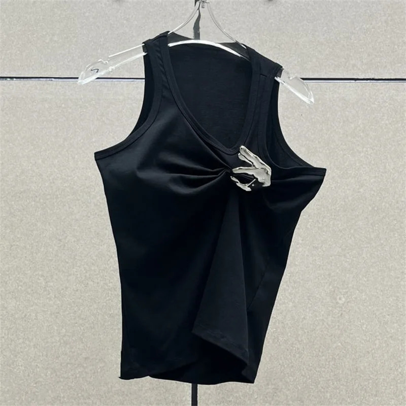 Womens Tshirt 2023 Korean Fashion Pure Cotton Sleeveless Top Pleated slim fitting womens tank top y2l vest 240625