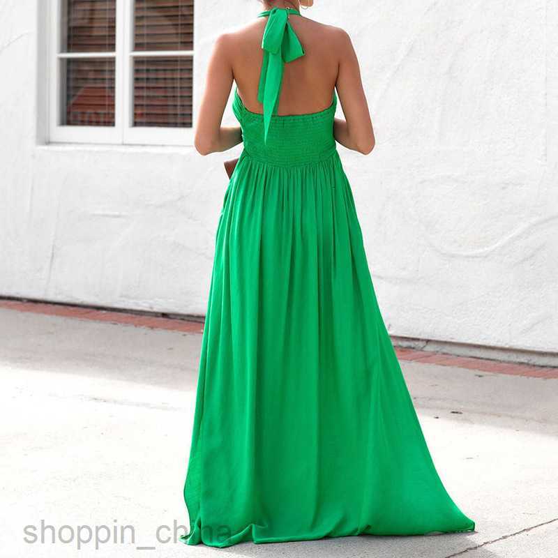Basic Casual Dresses Women Spring/Summer Sexy Dress Solid Color Deep V-Neck Hanging Neck Sleeveless Long Dress New Women's Wear