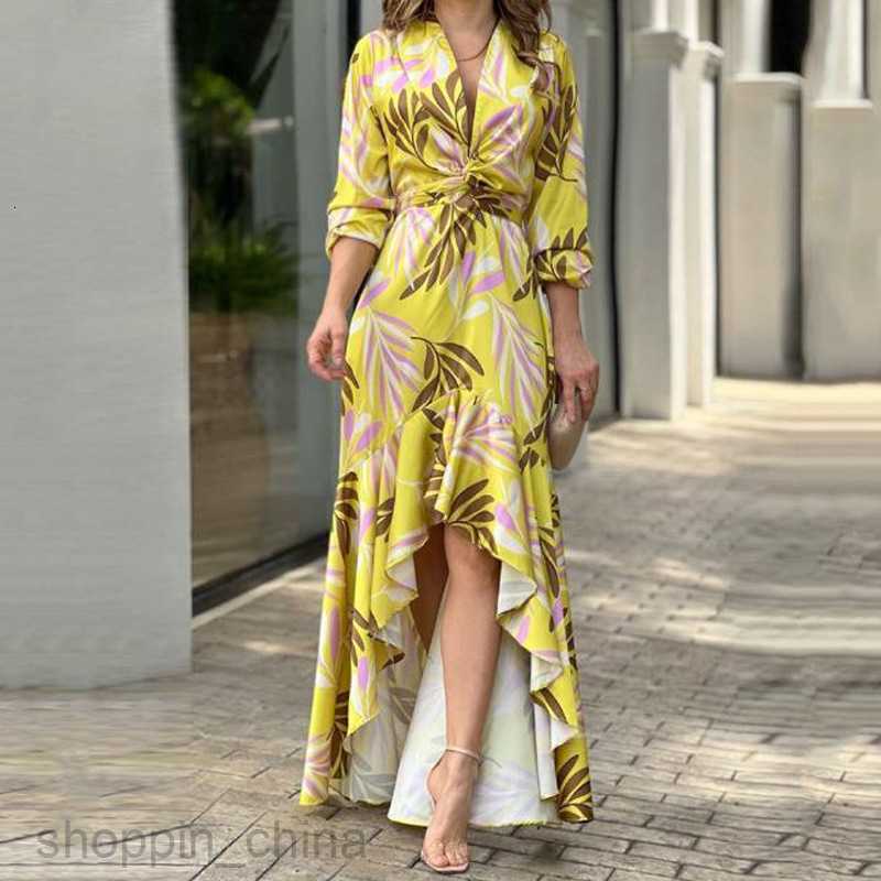 Basic Casual Dresses for Woman Trendy Women's Wear Fashion Print Lace up Elegant Split Dress