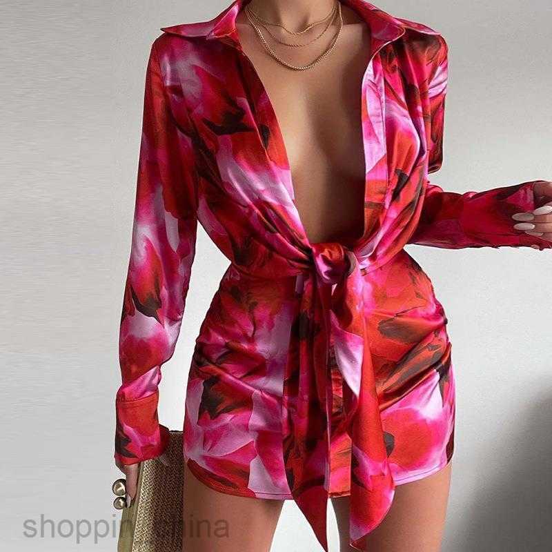 Basic Casual Dresses for Woman New Women's Style Sexy V-neck Long sleeved Lace up Short Dress