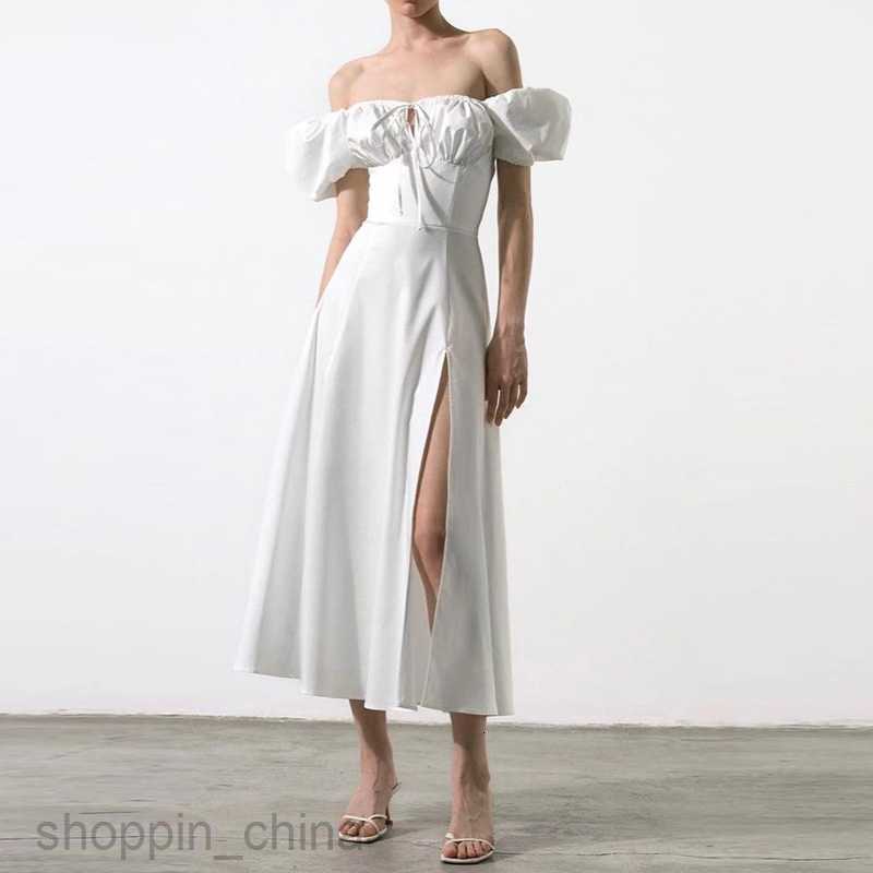 Basic Casual Dresses for Woman Summer Long Dress Women's Bubble Sleeves Lace up Slim Fit Dress