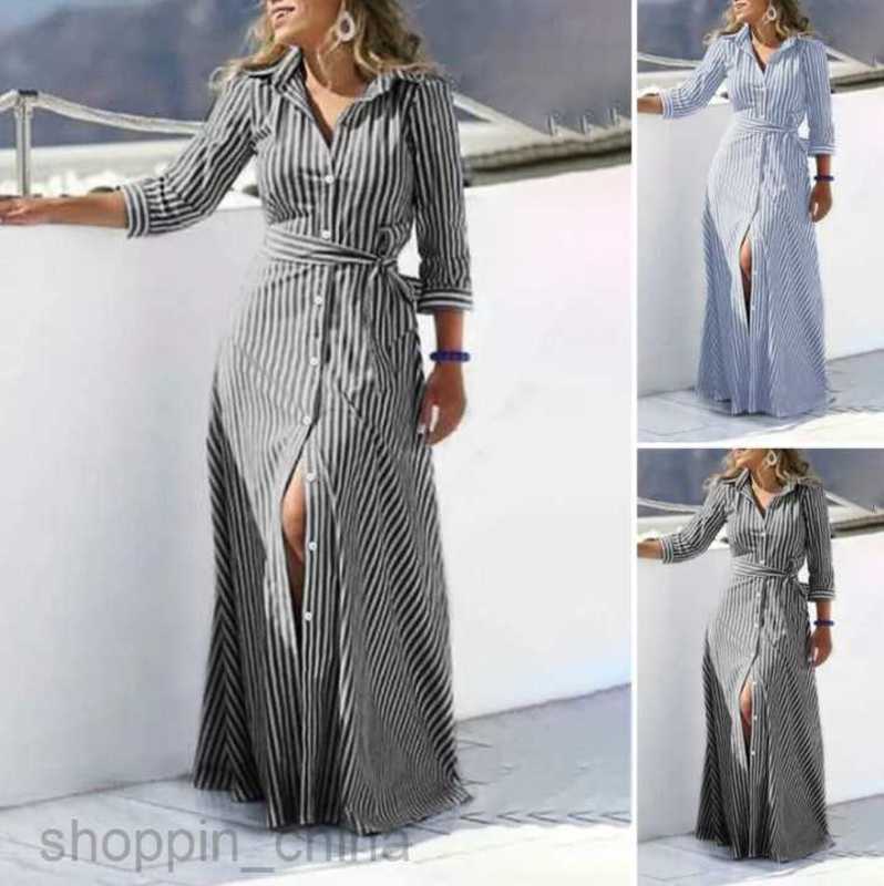 Basic Casual Dresses Women New Cotton and Hemp Colored Weaving Stripe Women's Cardigan Waist Belt High Grade Loose 3/4 Sleeve Elegant Casual Dres