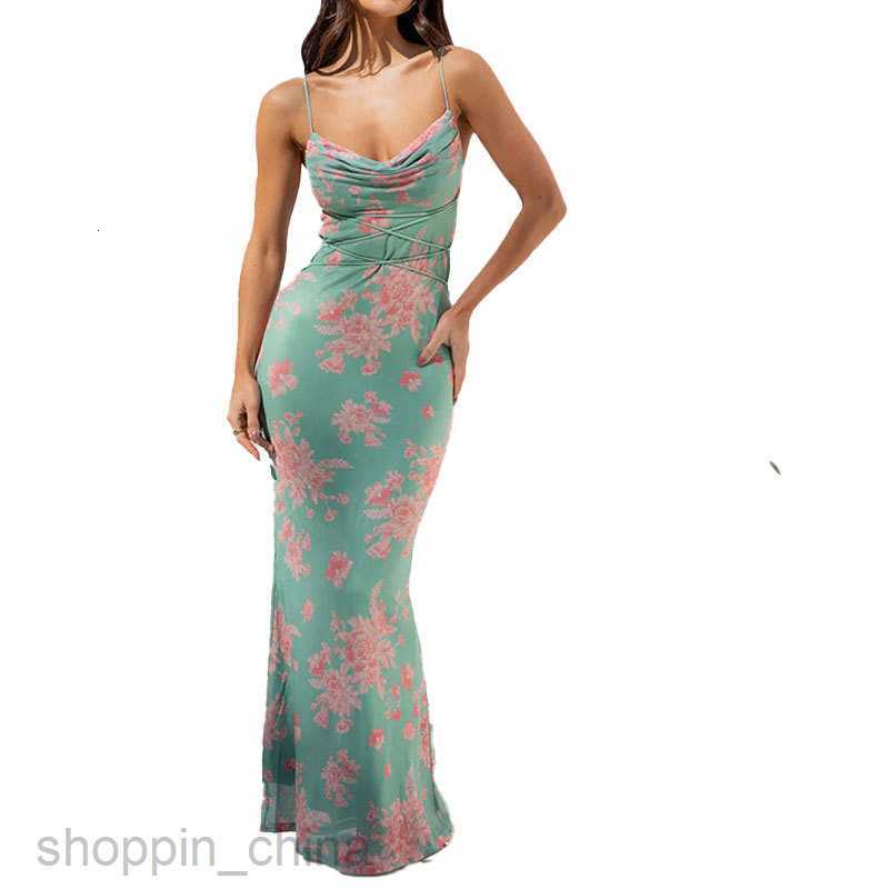 Basic Casual Dresses Women Summer New Women's Wear Lace Long Skirt Fragmented Flower Slim Fit Wrap Hip Print Hanging Strap Dress for Women