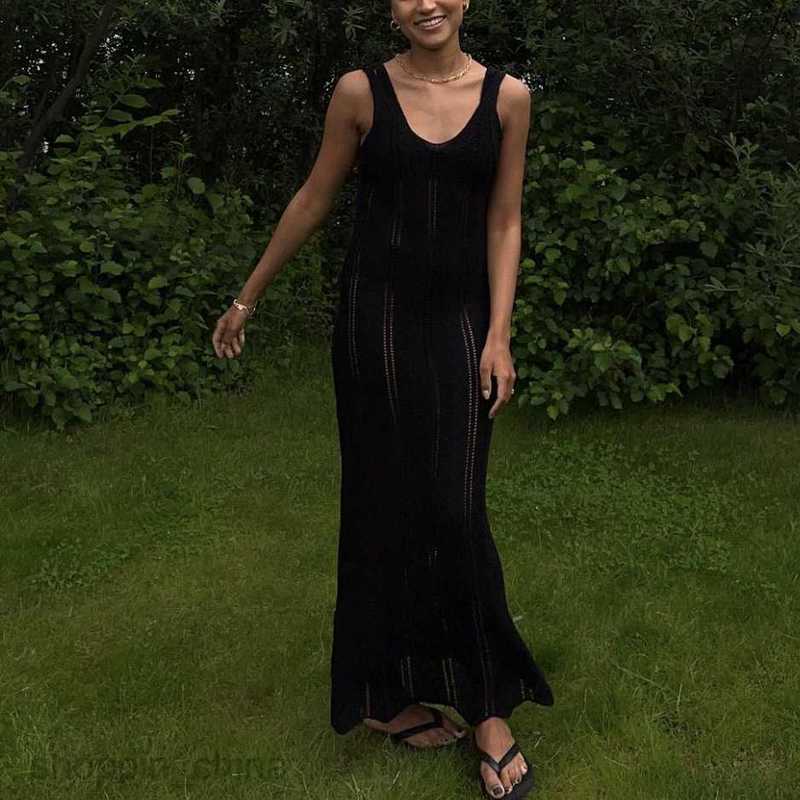 Basic Casual Dresses Women Women's Spring/Summer New Open Back Sexy Wrapped Hip Knitted Beach Skirt Cover Up Dress