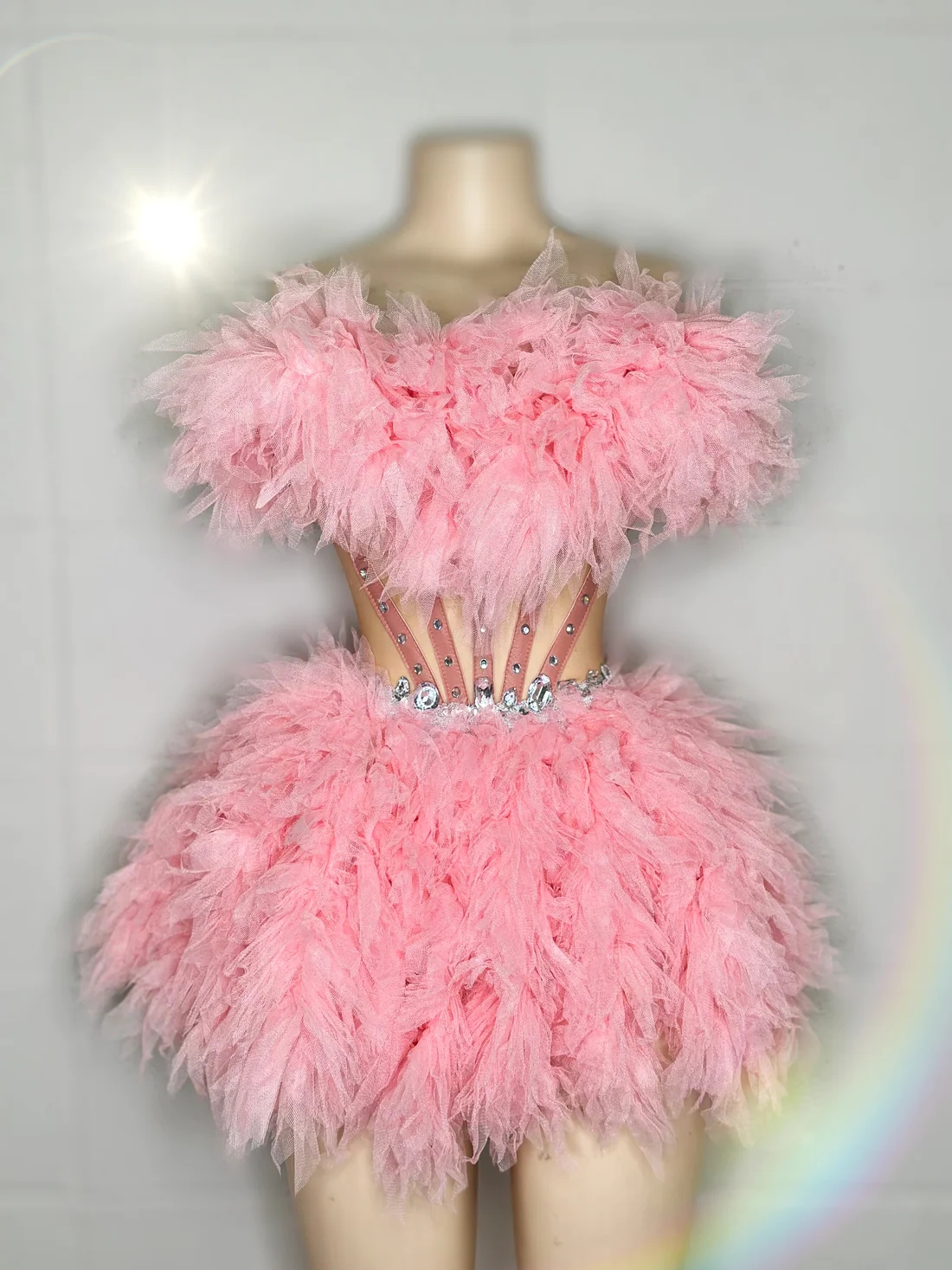 Pink Ruffled Crystals Short Prom Dresses For Black Girls See Through Sexy African American Cocktail Dresses Birthday Party Homecoming Gowns