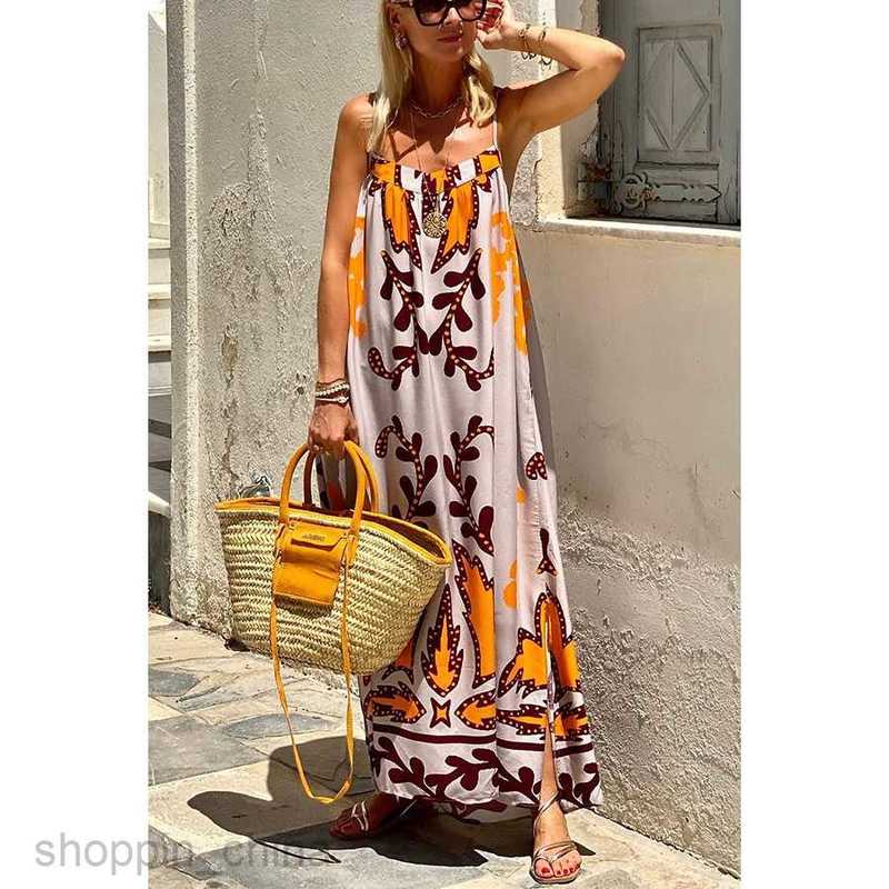 Basic Casual Dresses Women Spring/Summer New Sexy Strap Printed Dress Casual Loose Vacation Dress