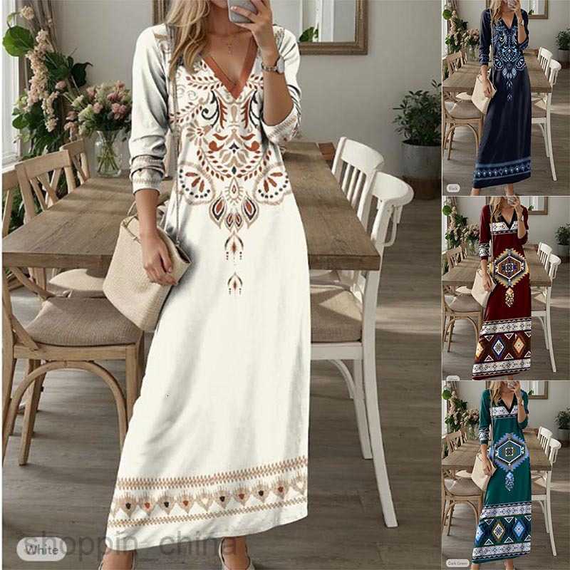 Basic Casual Dresses Women Shutong Women's Spring New Long sleeved V-neck Positioned Printed Dress