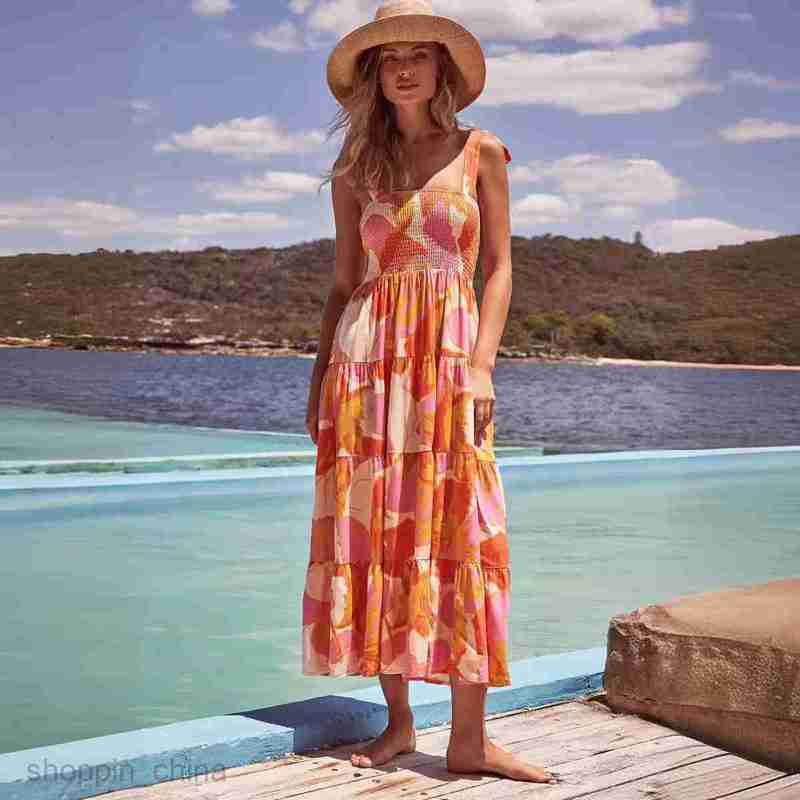 Basic Casual Dresses Women Summer Women's Commuter Sleeveless Spicy Girl Printed Long Strap Dress