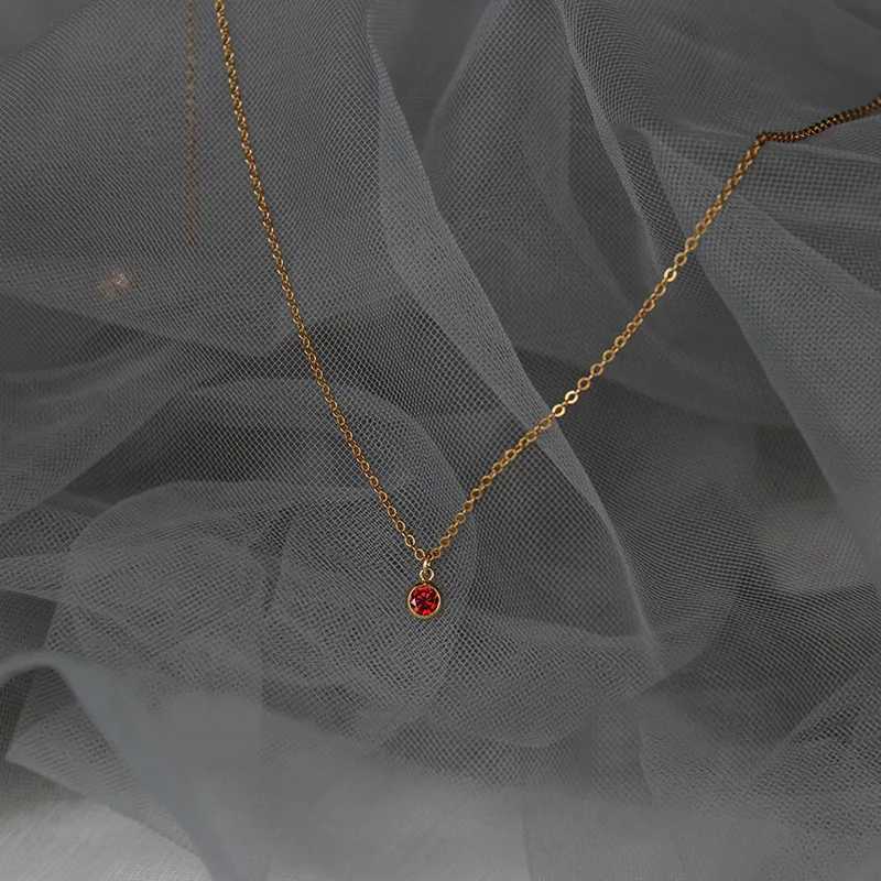 Pendant Necklaces Classic Simple Mini Red Green White Zircon Pendant Necklace for Women 925 Sterling Silver 14k Gold Plated Clavicle Chain