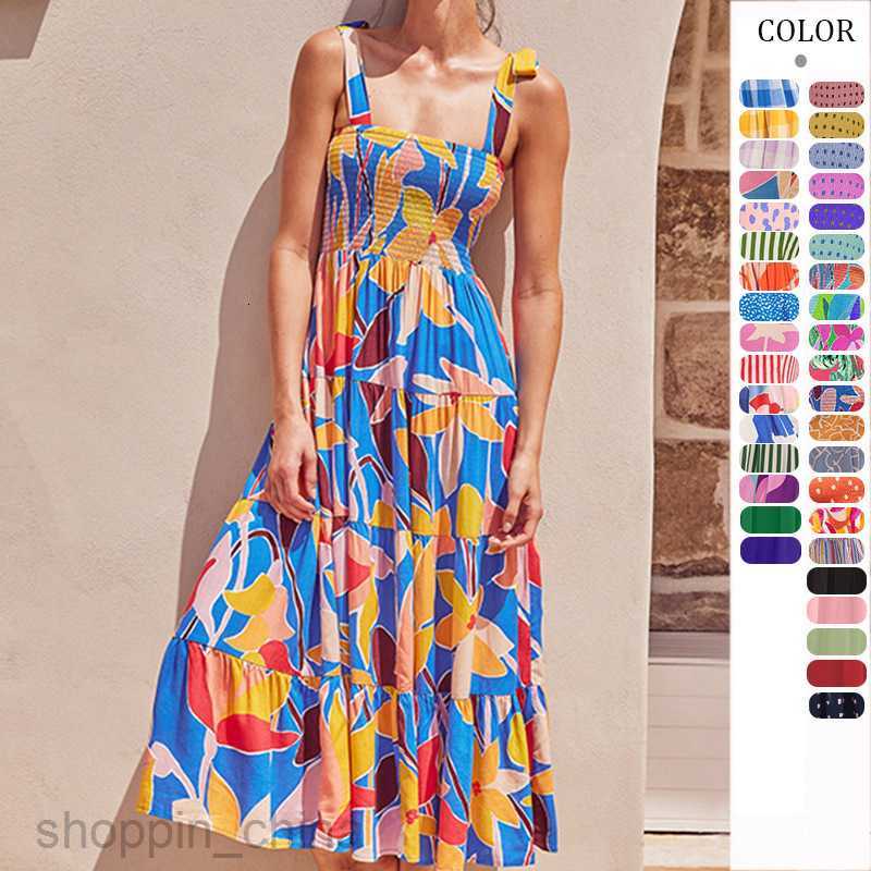 Basic Casual Dresses Women Summer Women's Commuter Sleeveless Spicy Girl Printed Long Strap Dress