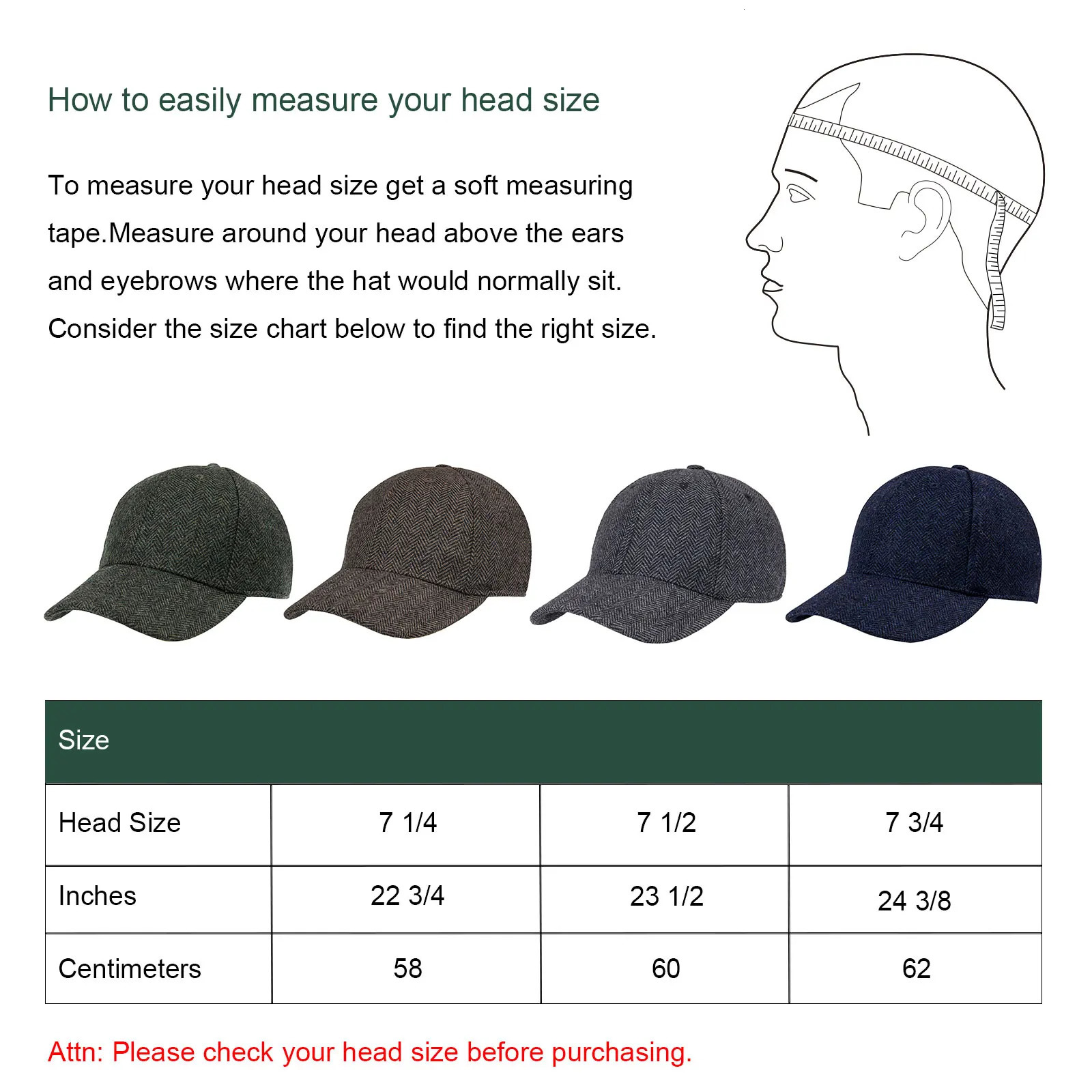 Botvela Mens Herringbone Tweed Baseball Cap Wool Blend Fitted Hat Casual Fishing Hiking Travel Sun Hat Fashion Style 240626