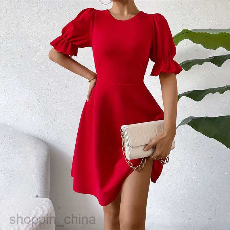 Basic Casual Dresses for Woman Square necked bubble sleeve ruffle edge short dress for women's spring and autumn haute couture A-line skirt short