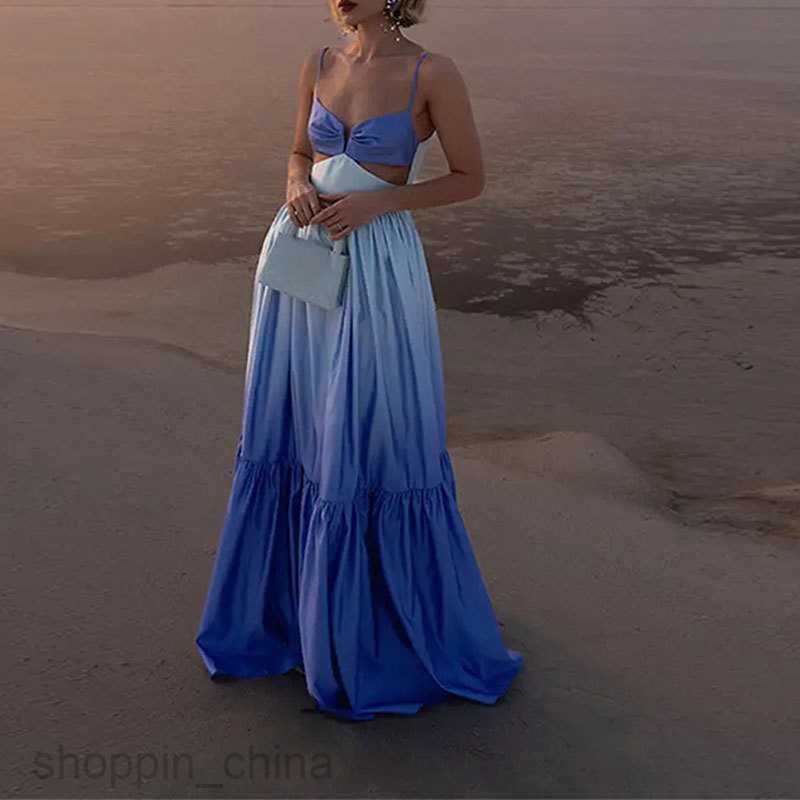 Basic Casual Dresses for Woman Summer New Women's Fashion Elegant and Fashionable Backless Strap Gradient Dress