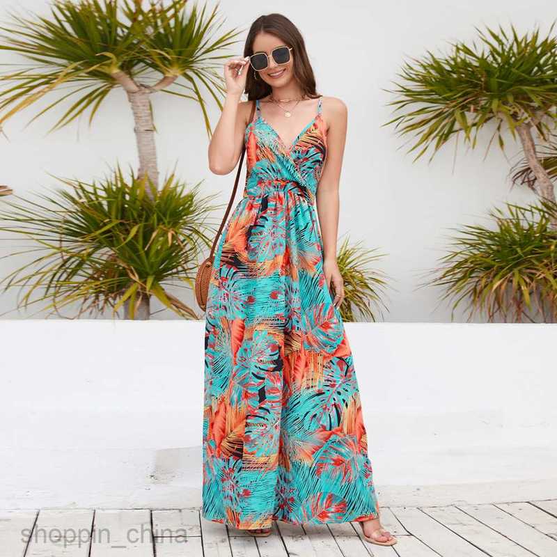 Basic Casual Dresses Women Women's new Bohemian print dress sexy V-neck sling dress