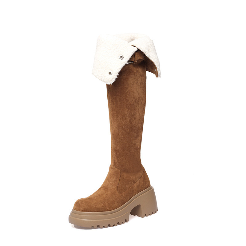 New Thick Sole Elevated Sleeve Flip Collar Versatile Fashion Boots Two Wear High Heels Martin Boots Snow Boots Soft Sole