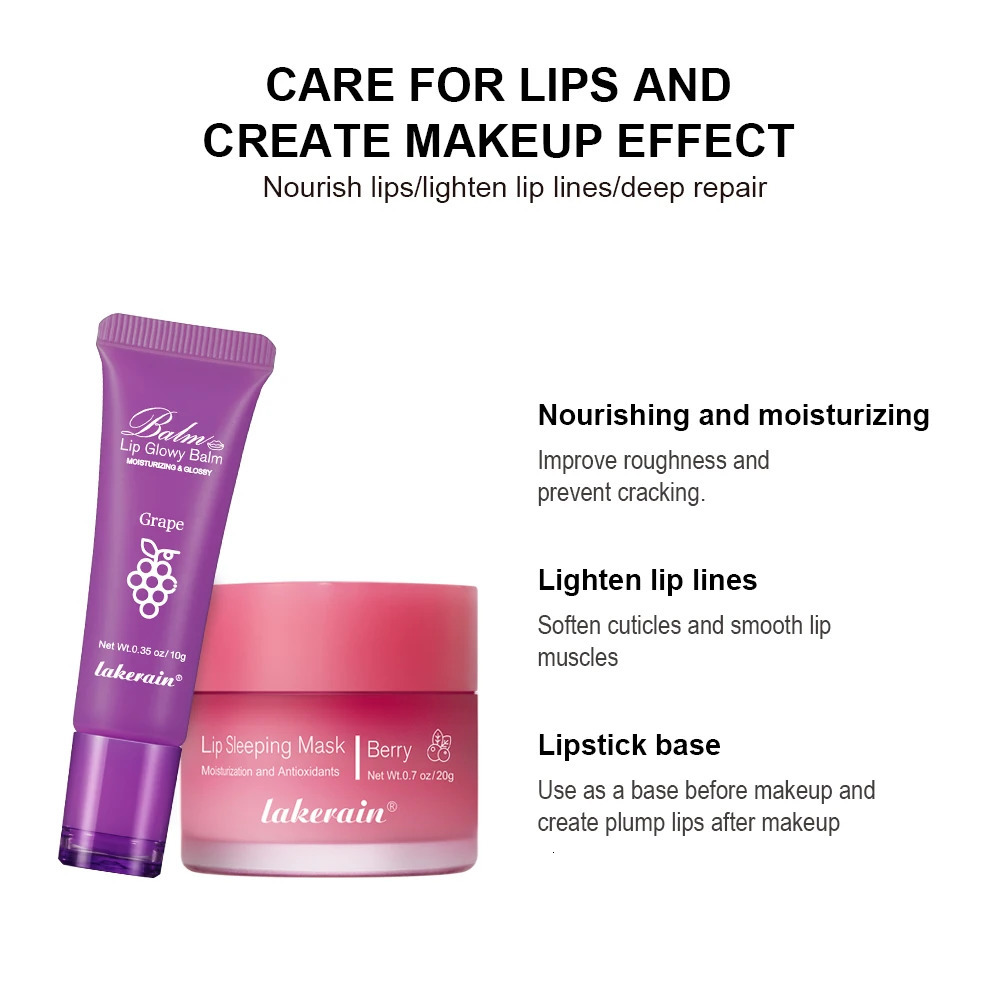 Moisturizing Lip Care Kit Lip Glowly Balm Sleeping Lip Mask Deep Hydrate Night Sleep Mask Reduce Lip Lines Remove Dead Skin 240624