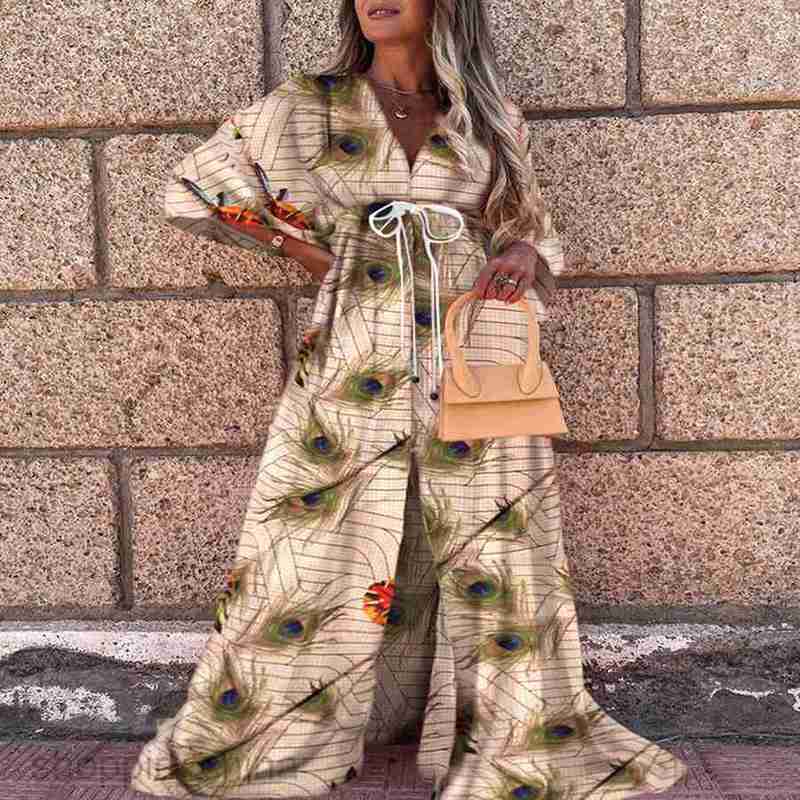 Basic Casual Dresses Women New Women's Spring/Summer Leisure Vacation Style V-neck Printed Dress