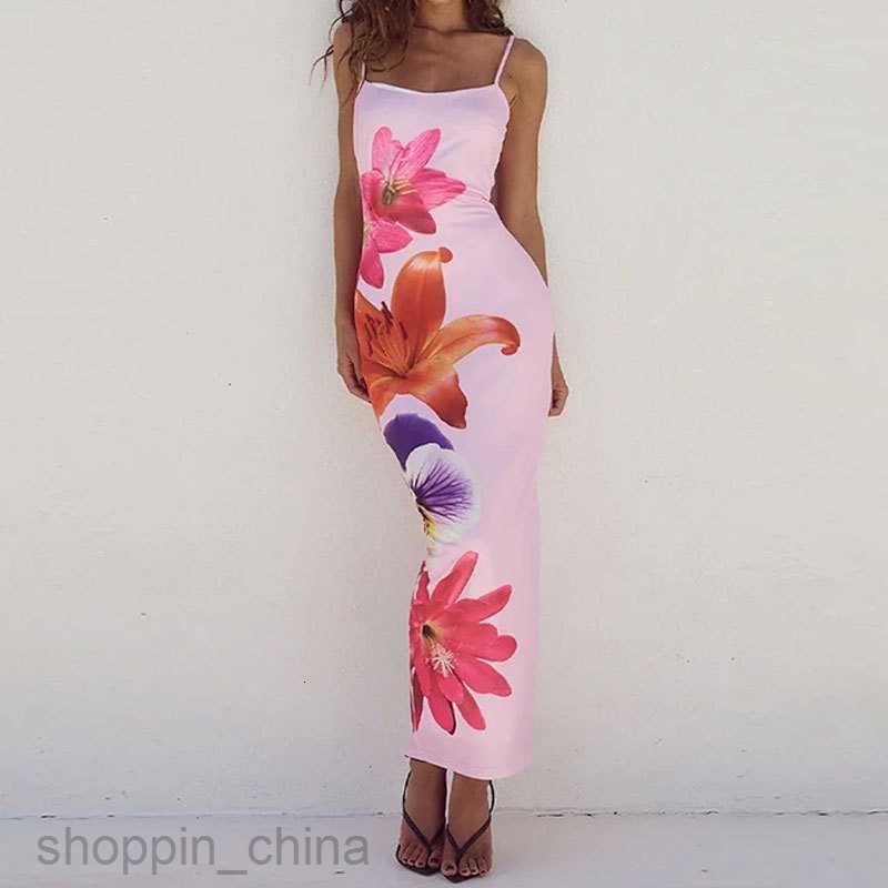 Basic Casual Dresses for Woman Summer New Women's Fashion Elegant and Fashionable Hanging Strap Printed Wrapped Hip Dress