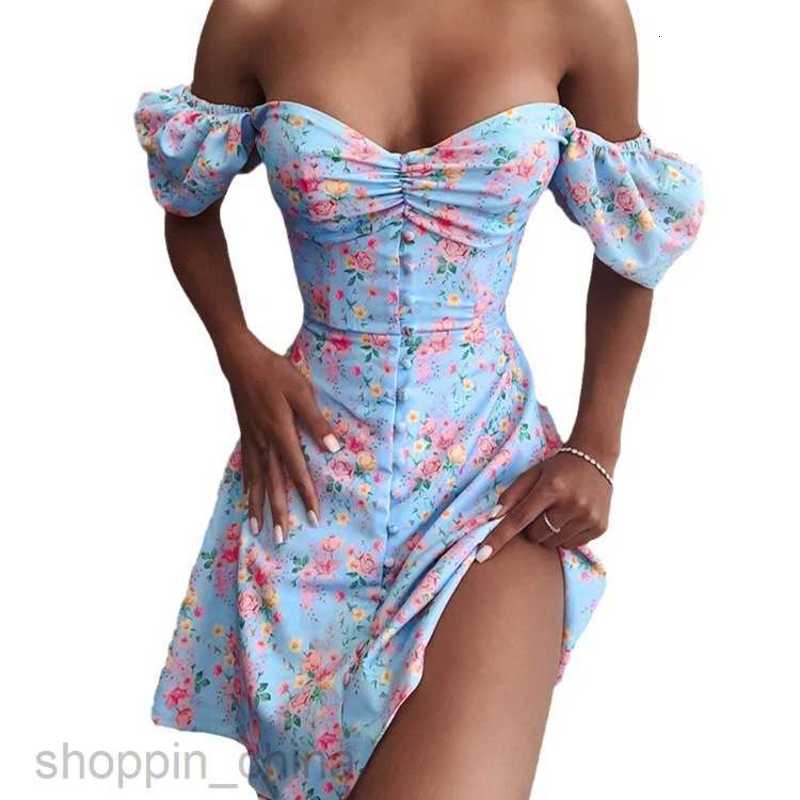 Basic Casual Dresses for Woman Women's sexy V-neck bubble sleeve short floral dress