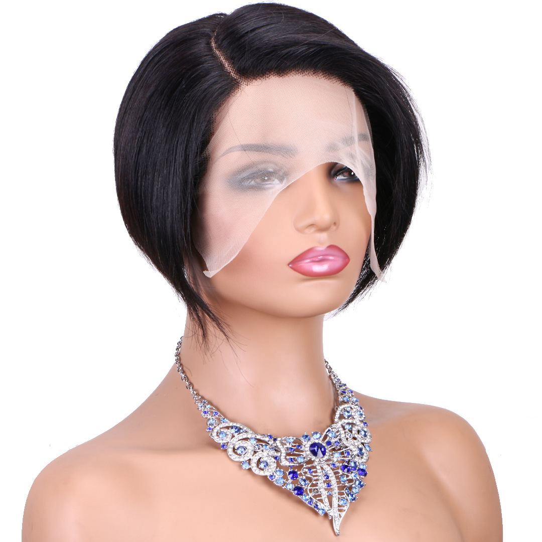 T Shaped Lace Wig Real Human Hair Cut Popular Hairstyles for European and American Women Pixie Cut Wigs Multiple Colors Available for Clearance