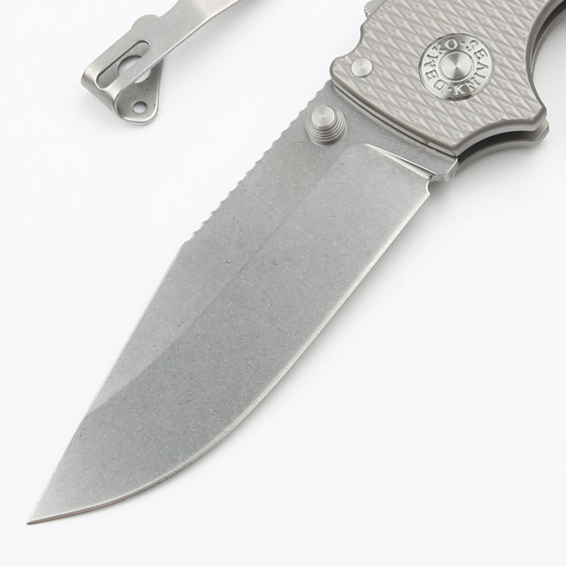 High End AD20 Folding Knife D2 Stone Wash Blade CNC TC4 Titanium Alloy Handle Ball Bearing Outdoor Camping Hiking EDC Pocket Knives With Retail Box