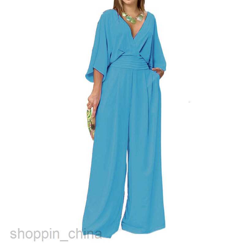 Women's Two Piece Sets Pants Summer elegant clothing women's fashion solid color short sleeved casual V-neck jumpsuit