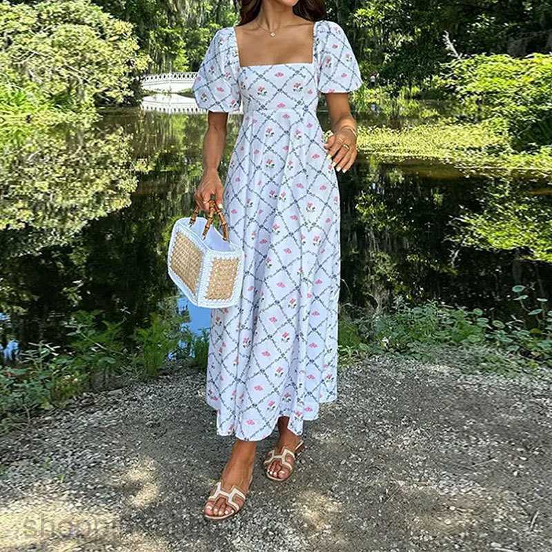 Basic Casual Dresses for Woman Summer New Women's Fashion Elegant and Fashionable High Waist Printed Dress