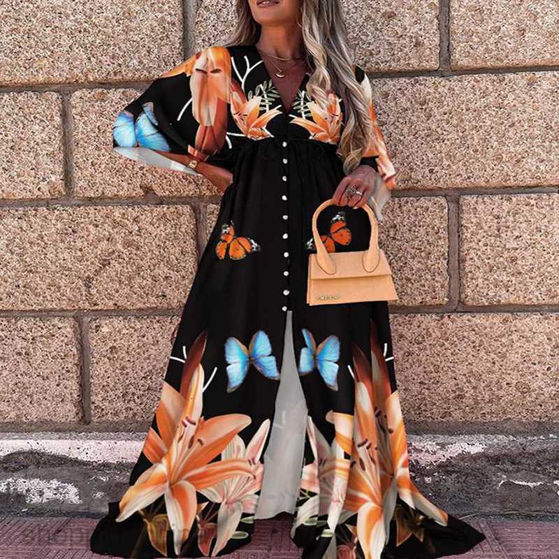 Basic Casual Dresses Women New Women's Spring/Summer Leisure Vacation Style V-neck Printed Dress