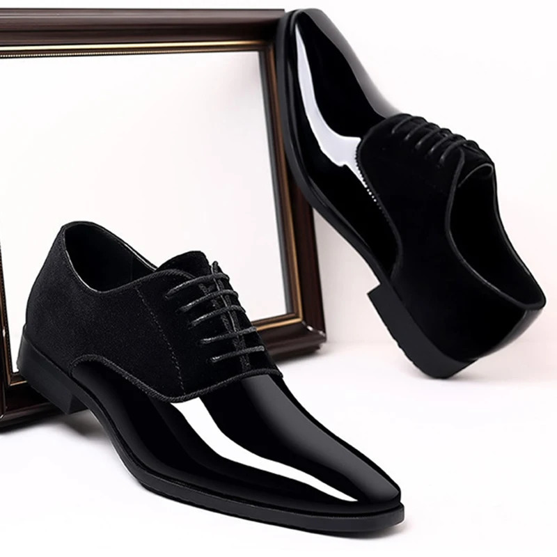 Classic PU Patent Leather Shoes for Men Casual Business Shoes Lace Up Formal Office Work Shoes for Male Party Wedding Oxfords 240701