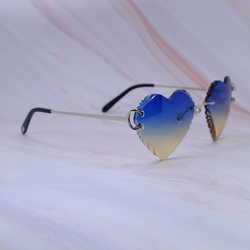 Heart Shape Sunglasses Dia Cut Wire C Designer Rimless Carter Vintage Sun Glasses Mens Decoration 828 Sier Good quality
