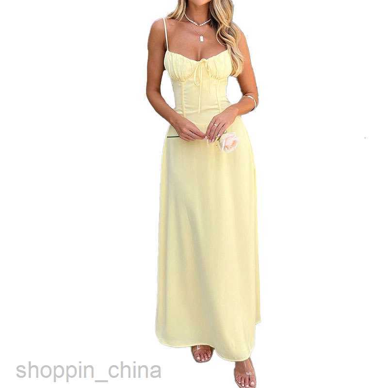 Basic Casual Dresses for Woman Summer New Women's Style Elegant Lace up A-line Hanging Strap Solid Color Dress