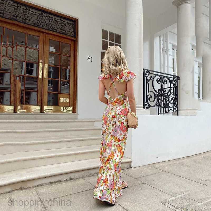 Basic Casual Dresses Women New Spring/Summer Women's Dress Elegance Commuting Print Back Sexy Fragmented Flower Skirt