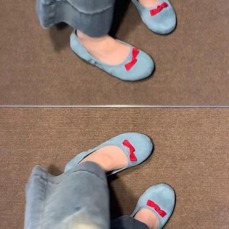 Single Shoe Women's Summer New French Gentle Princess Flat Shoes Bow Soft Sole Ballet Style Mary Jane Shoes