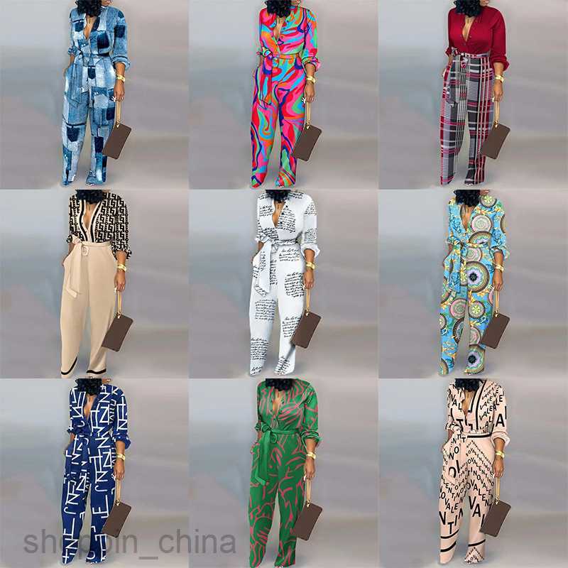 Women's Two Piece Sets Pants Summer new women's loose printed high waisted casual straight jumpsuit