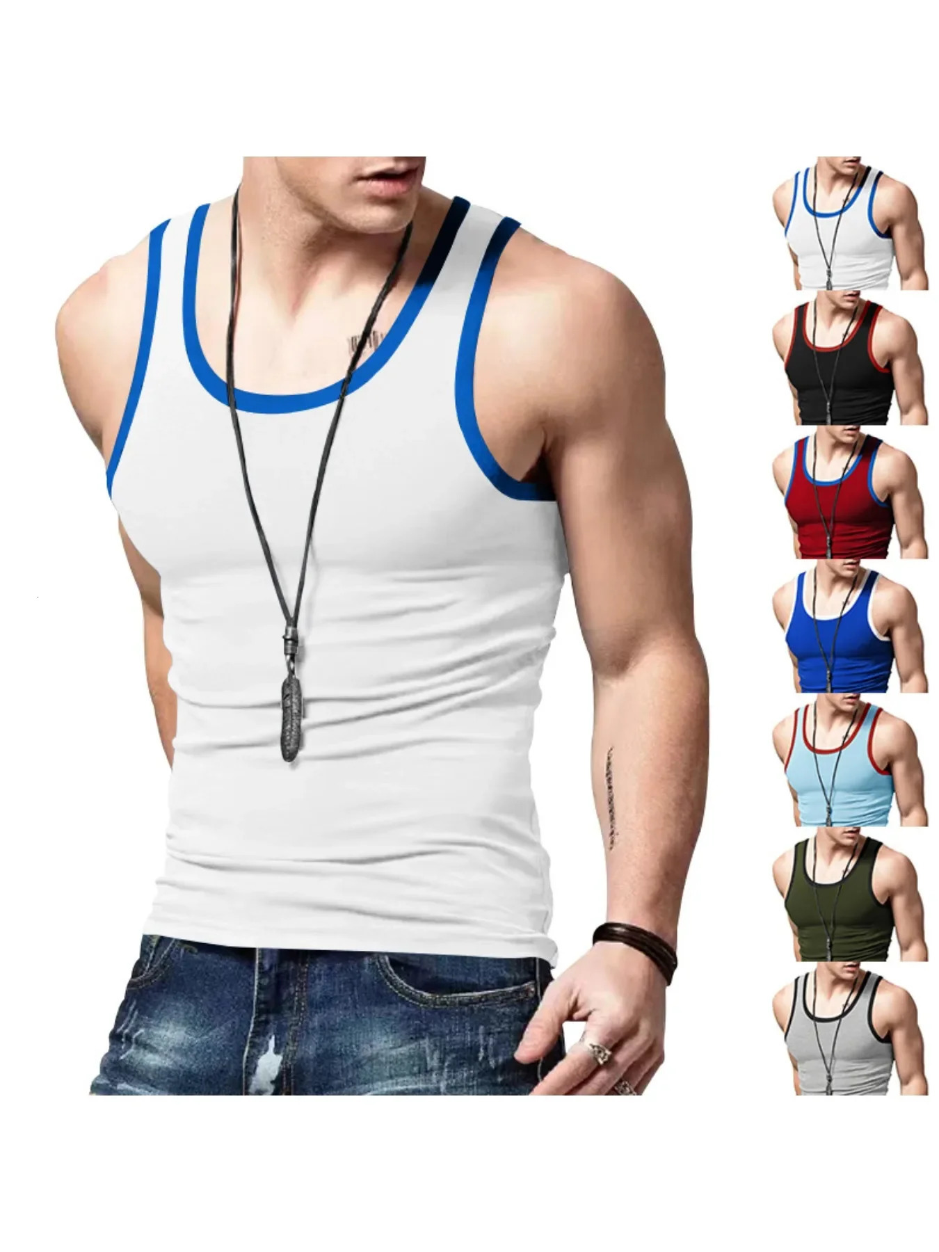 American vest with slim fit and leisure sports mens summer bottoming color matching undershirt 240626Z