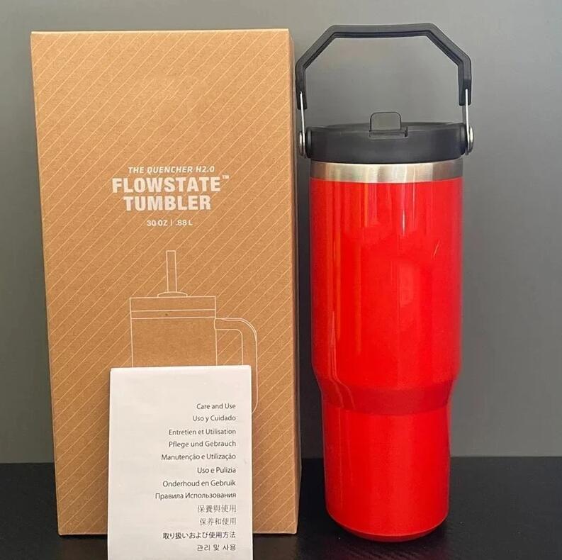 Water Bottles 30oz Cups Heat Preservation Neon Pink Red Stainless Steel Tumblers Large Capacity Travel Car Mugs Reusable Leakproof Flip Cup e6