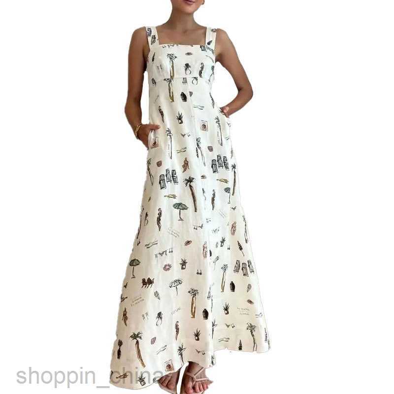 Basic Casual Dresses for Woman Bowtie Summer Long Dress Women's Printed Sleeveless Commuter Long Dress with Hanging Strap
