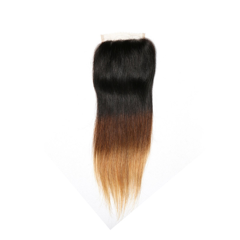 Brazilian Virgin Human Hair Silky Straight 4X4 Lace Closure 1B/30 1B/27 1B/4/27 1B/4/30 Ombre Color 12-24inch Pre Plucked Free Part