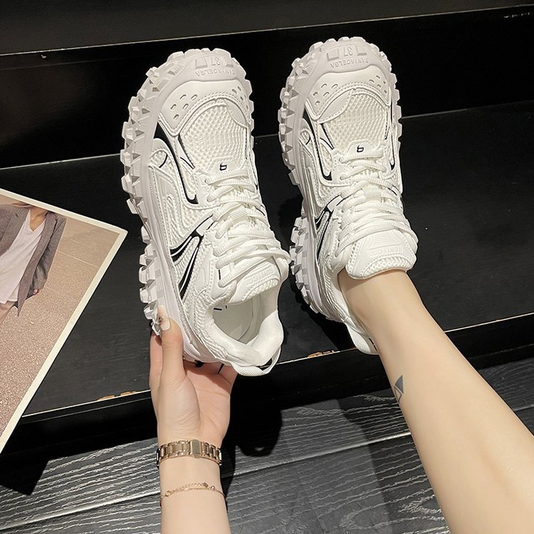 Spring New Height Increase Versatile Fashion Thick Sole Round Head Sports Shoes Mesh Breathable Dad Shoes Casual Shoes