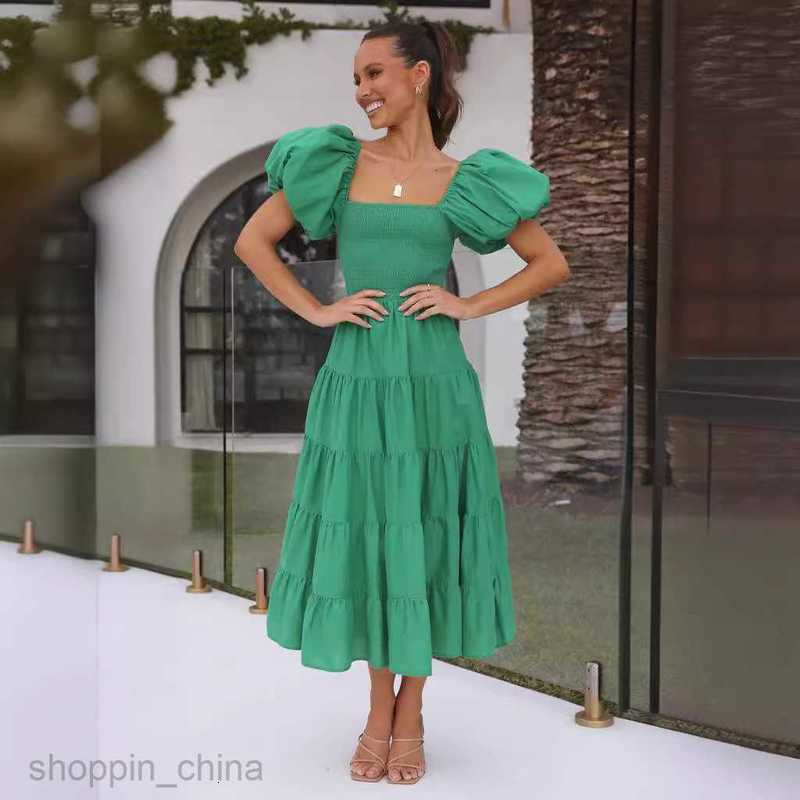 Basic Casual Dresses Women Spring/Summer New Slim and Spicy Girl Slim Fit Back One Line Neck Printed Short Sleeve Dress for Women