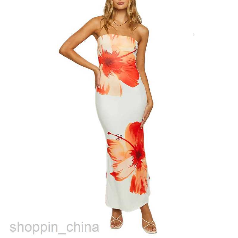 Basic Casual Dresses for Woman Summer New Women's Fashion Print Slim Fit Elegant Long Dress