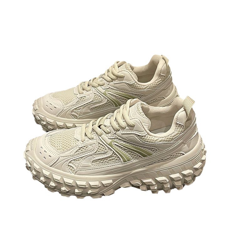 Spring New Height Increase Versatile Fashion Thick Sole Round Head Sports Shoes Mesh Breathable Dad Shoes Casual Shoes
