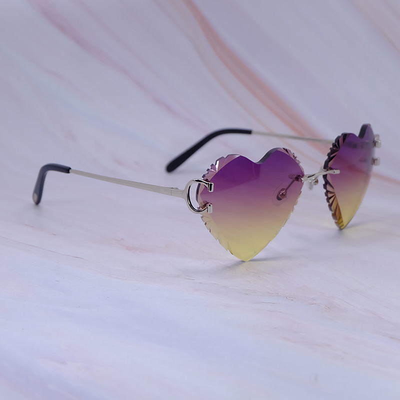 Heart Shape Sunglasses Dia Cut Wire C Designer Rimless Carter Vintage Sun Glasses Mens Decoration 828 Sier
