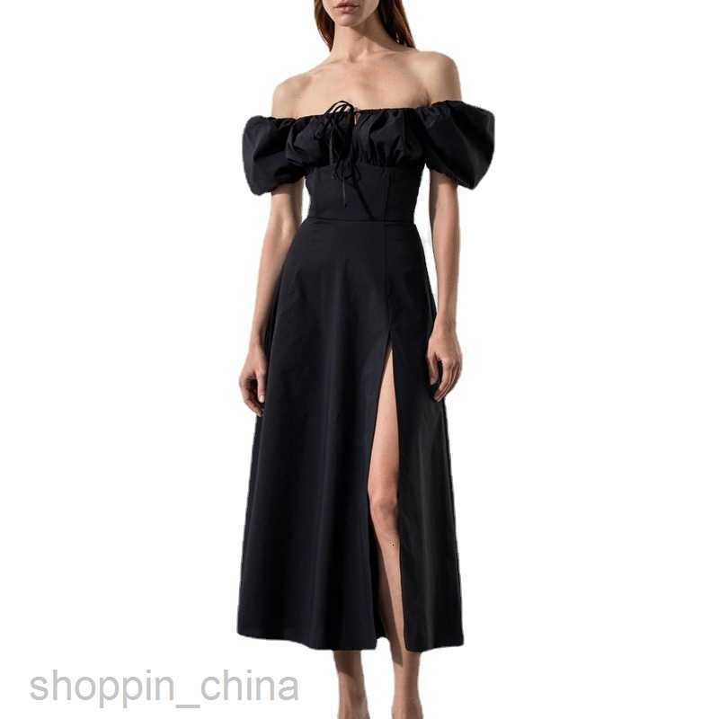 Basic Casual Dresses for Woman Summer Long Dress Women's Bubble Sleeves Lace up Slim Fit Dress