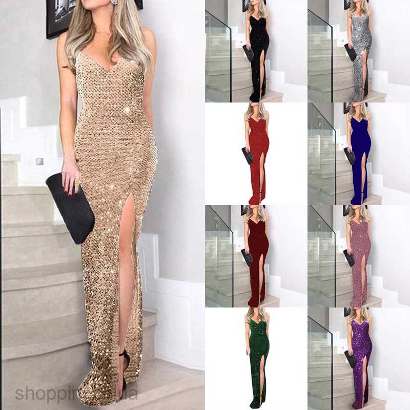Casual Dresses for Woman Summer New Women's High Waist Sexy Fashion Dress with Strap Sequin Split Dress