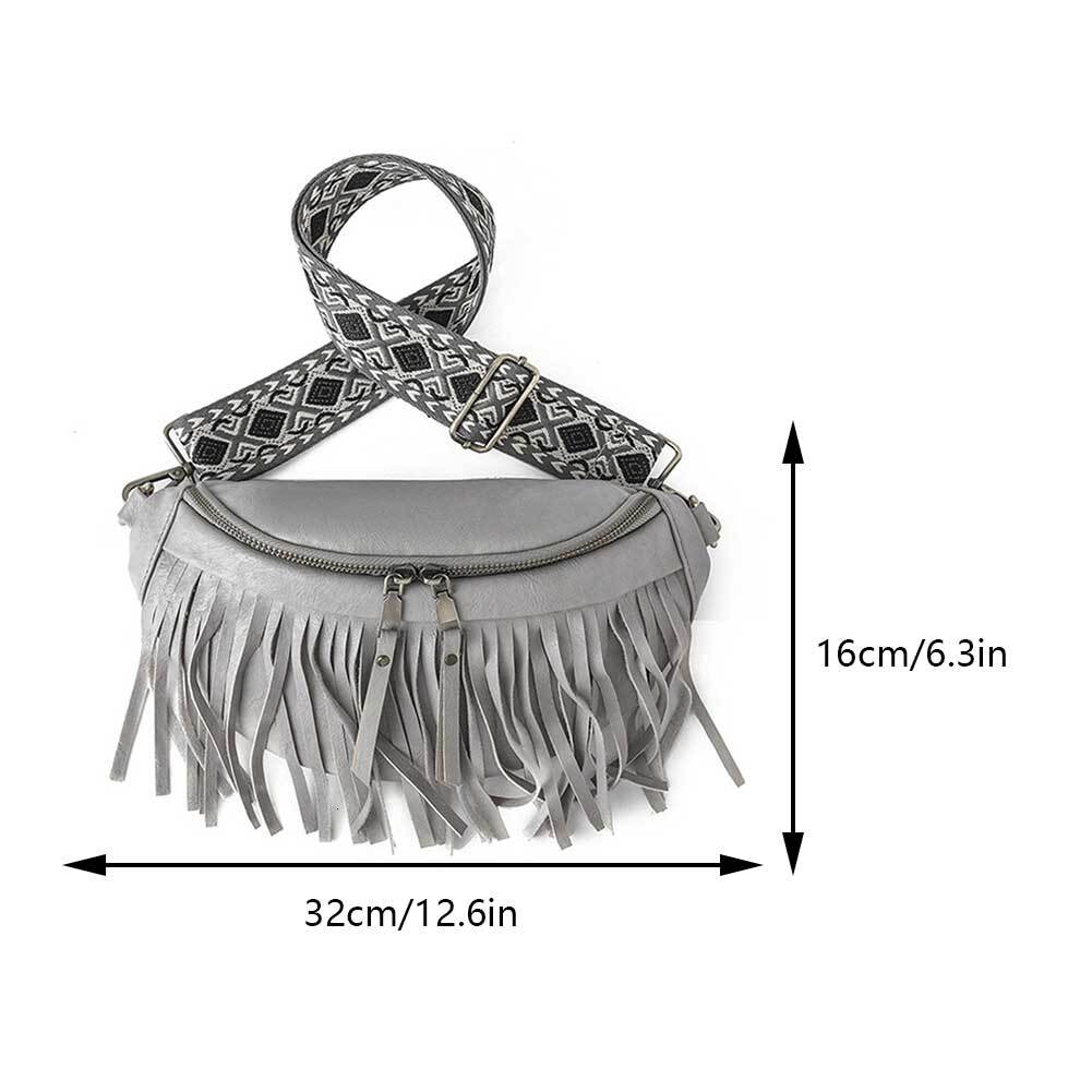 Rretro Tassel Pleated Ladies Fanny Pack Euro-America PU Leather Solid Women's Bum Fashion Fringe Chest Bag with Guitar Strap H7.1#39 ddmy a7af